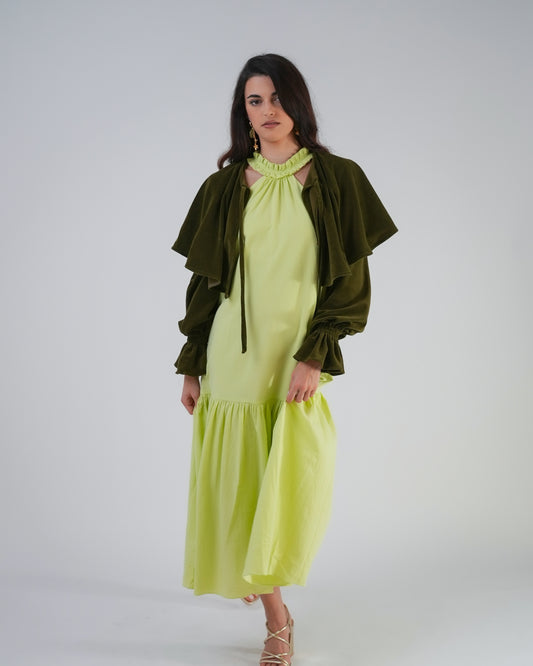 Capa stellata — terciopelo, color verde caqui