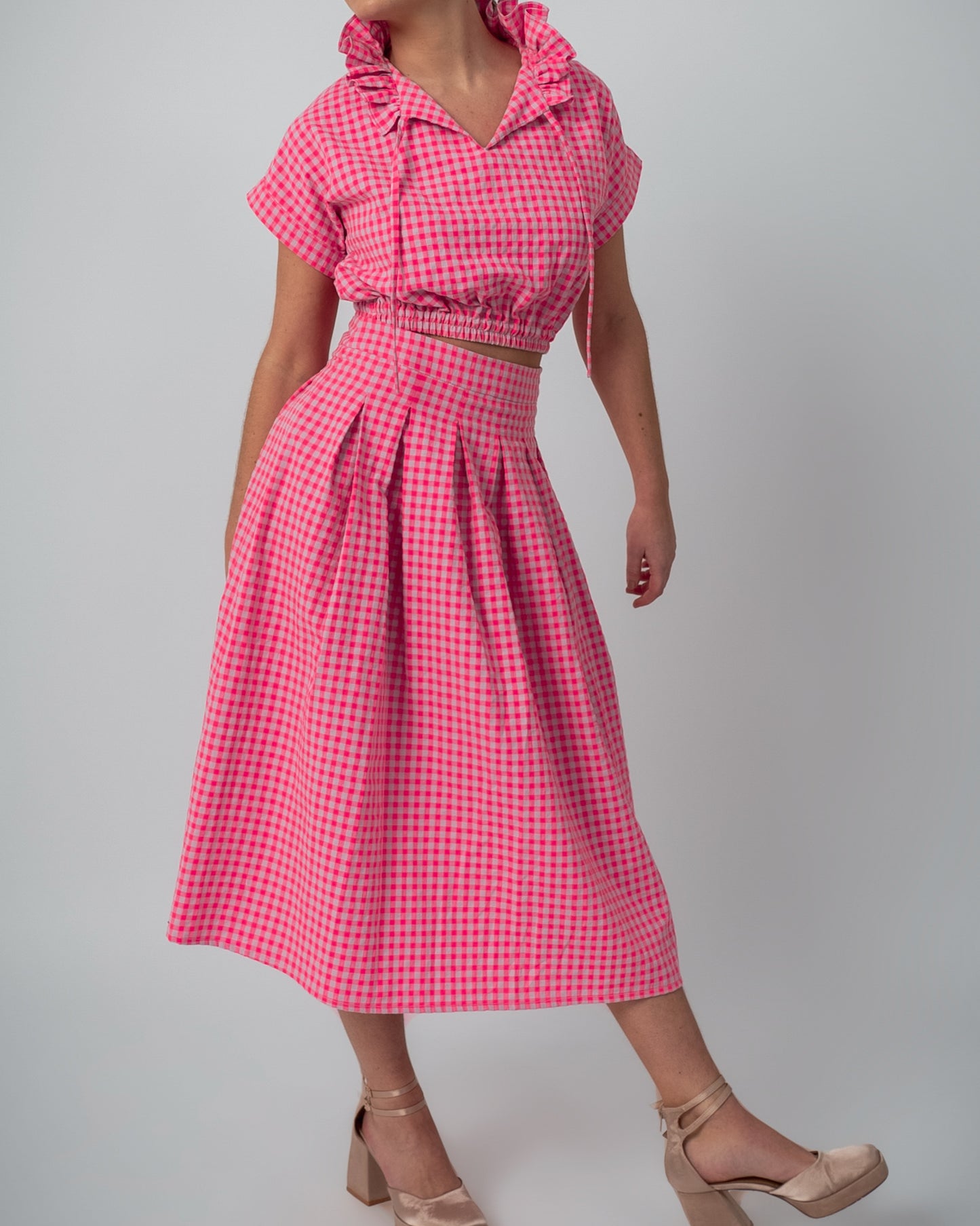 FALDA VICHY ROMANCE ROSA FLÚOR