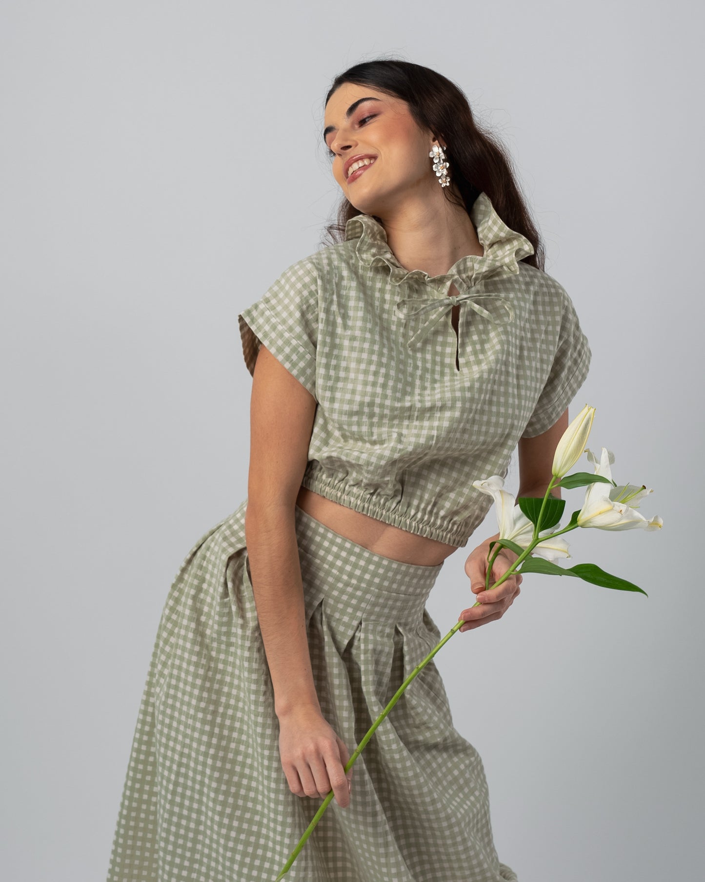 CONJUNTO DE FALDA Y TOP VICHY ROMANCE VERDE