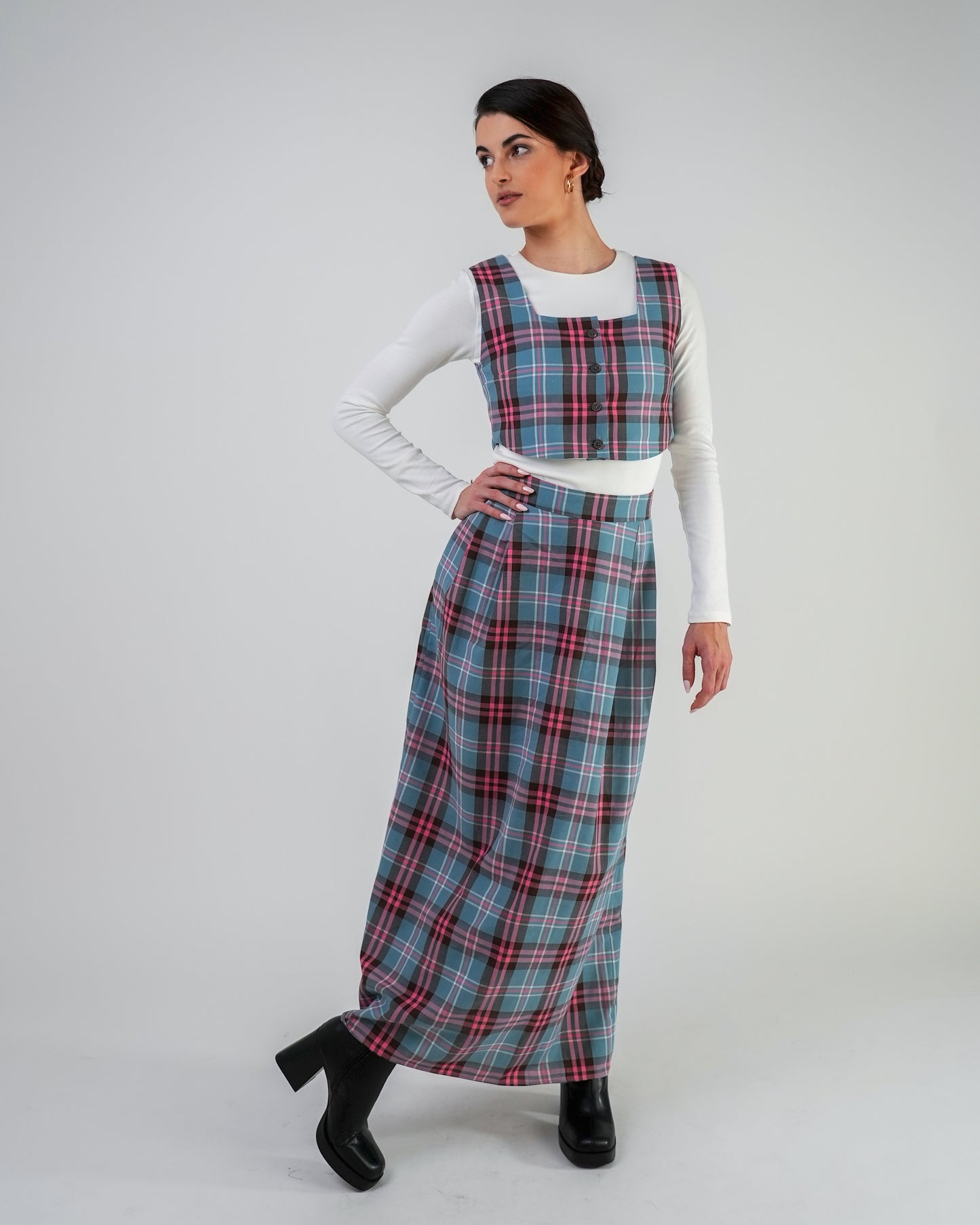 Falda highbloom — viyela de algodón, cuadro escocés.