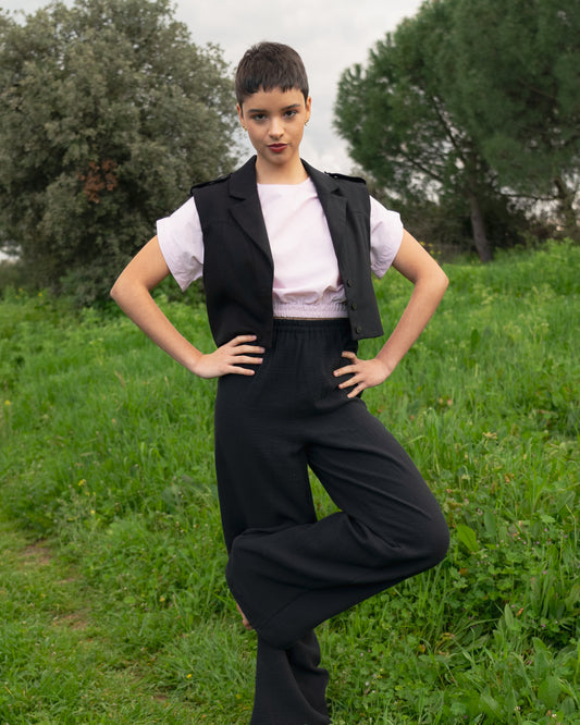 Conjunto de chaleco y pantalones de algodón negro