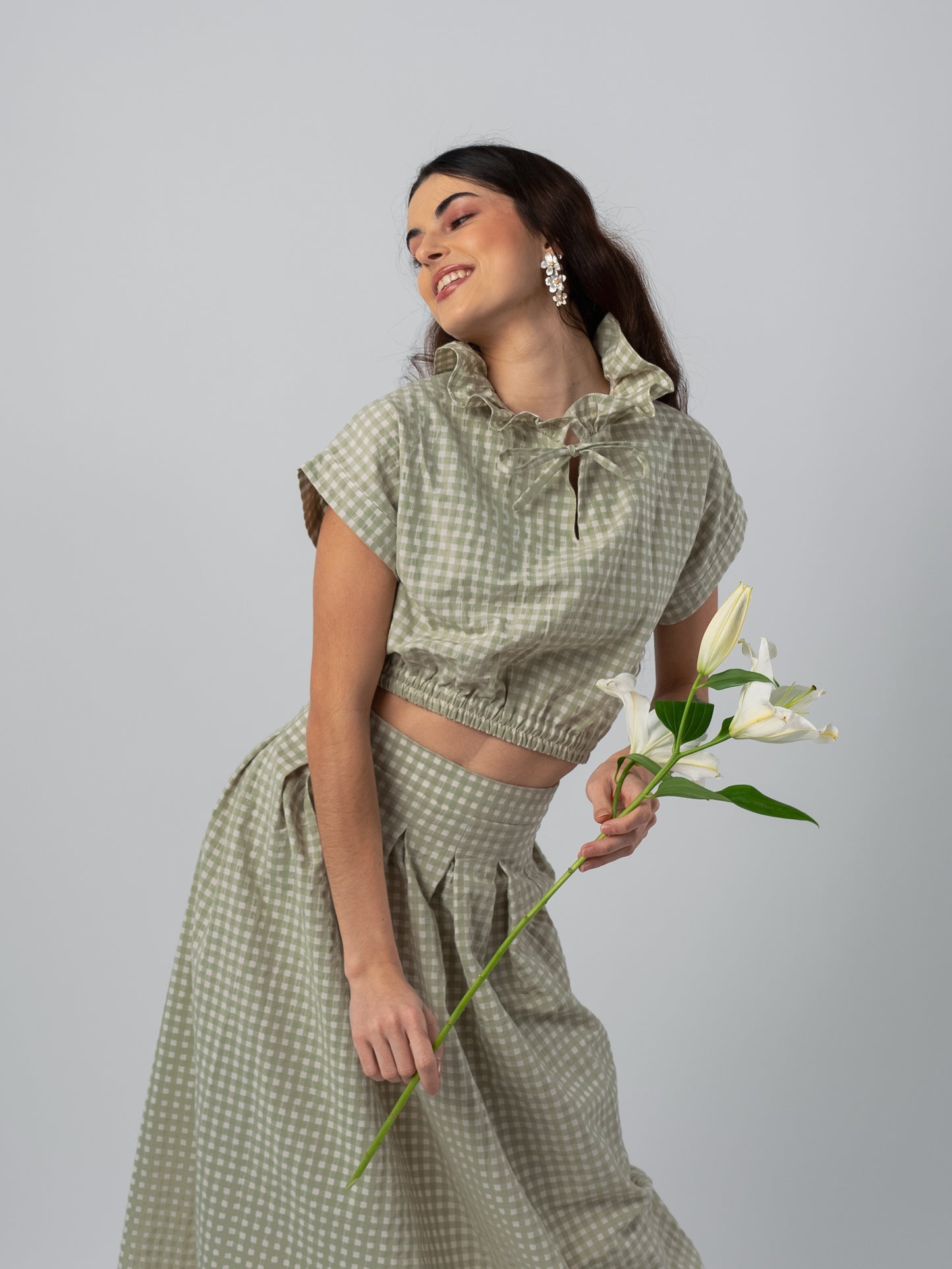 CONJUNTO DE FALDA Y TOP VICHY ROMANCE VERDE