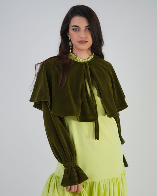 Capa stellata — terciopelo, color verde caqui