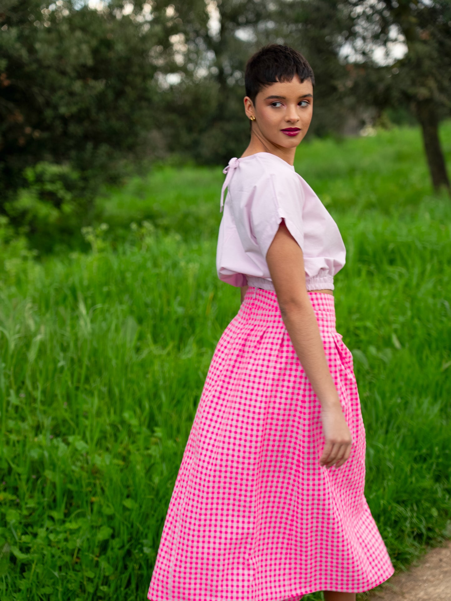 FALDA VICHY ROMANCE ROSA FLÚOR