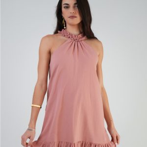Vestido mimosa— algodón rústico, color rosa empolvado.