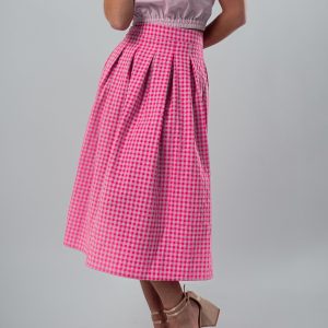 Falda vichy romance rosa flúor